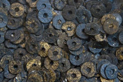 Construction Nuts Background Pattern of Circular Rubber Nuts Copyright: xZ... Fotos de archivo