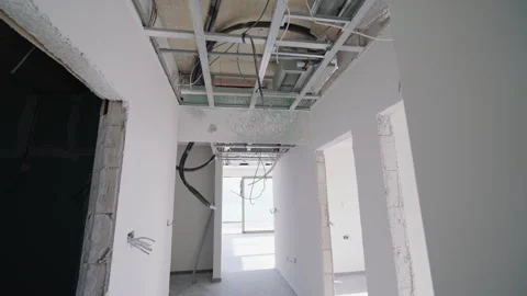 Construction object house renovation white walls unfinished premises Video stock 264682461