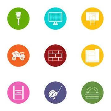 Construction object icons set, flat style Stock Illustration