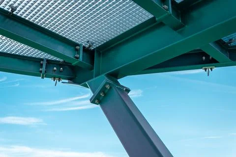 Construction on an observation's tower deck made from green metal bars Stock Photos
