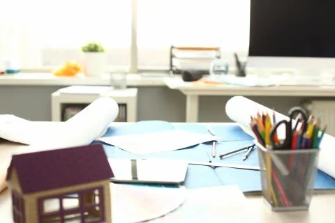 Construction Office Engineer Empty Working Table Foto stock
