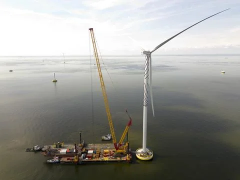Construction of an offshore windpark Stock Photos