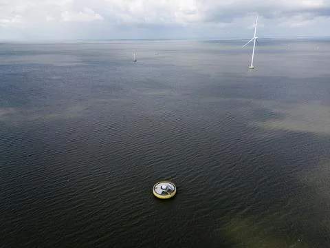 Construction of an offshore windpark Stock Photos