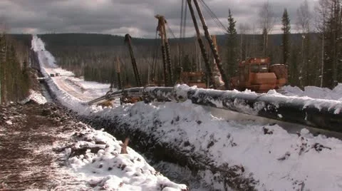 Construction of oil pipeline Stock Footage