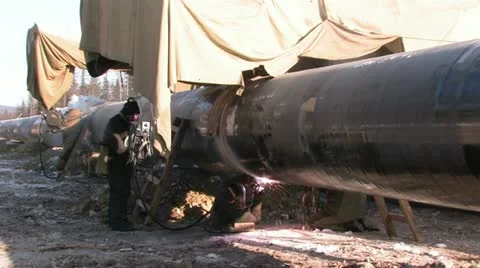 Construction of oil pipeline Stock Footage