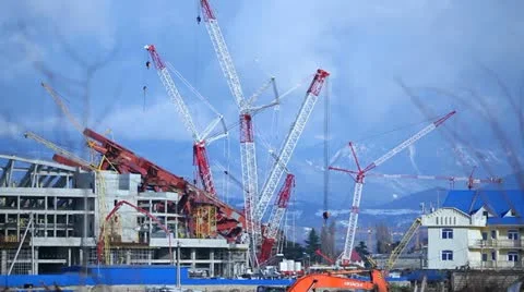 Construction of the Olympic objects in Sochi 5 Stock Footage 22022696
