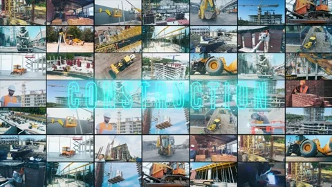 Construction opener on video wall background. Construction infographics Stock Footage 237148935