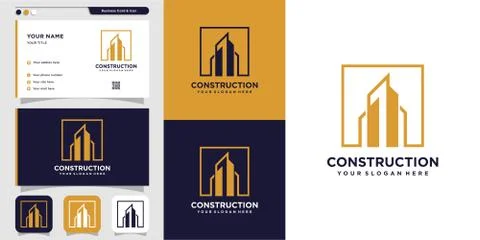 Construction or building logo and business card design Premium Vector Stock Illustration