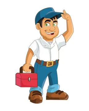 Construction or industrial worker holding toolbox icon Stock Illustration