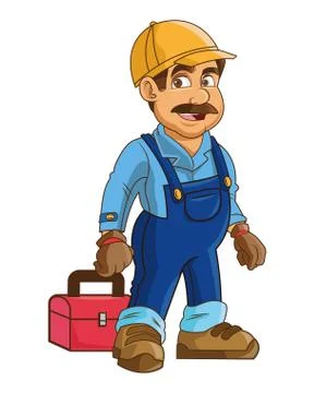 Construction or industrial worker holding toolbox icon Stock Illustration