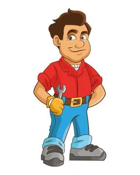 Construction or industrial worker holding wrench icon Stock Illustration