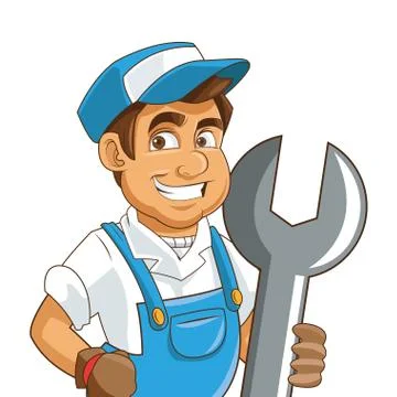 Construction or industrial worker holding wrench icon Stock Illustration