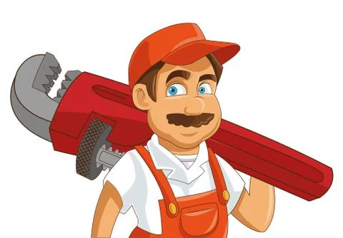 Construction or industrial worker holding pipe wrench icon Stock Illustration