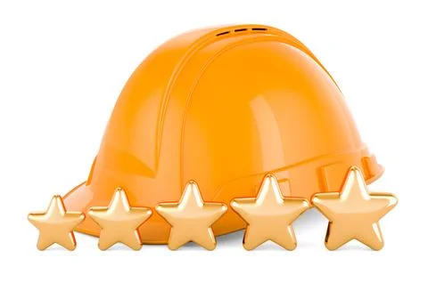 Construction Orange Hard Hat with five golden stars. 3D rendering Stockillustratie