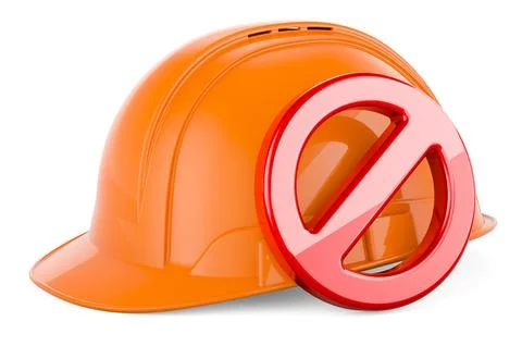 Construction Orange Hard Hat with forbidden symbol, 3D rendering Stock Illustration