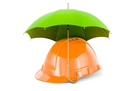 Construction Orange Hard Hat under umbrella, 3D rendering Stock Illustration