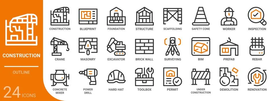 Construction outline icon set,24 vector icons Ilustración de archivo
