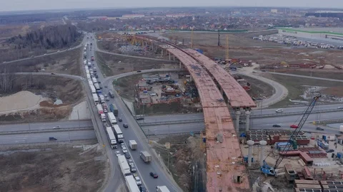 Construction of the overpass bridge to improve traffic on the highway. Video stock 107081257