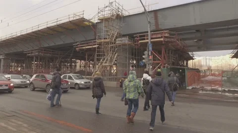 Construction of  overpass at  intersection of Volgograd prospectus Stock-Footage 61166363