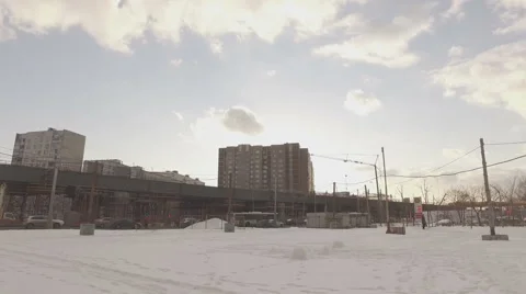 Construction of  overpass at  intersection of Volgograd prospectus Video stock 61166374
