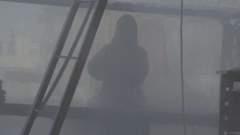 Construction, painting work, white dust, builder Video stock 278398454