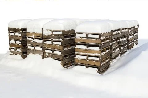Construction pallets in the snow Stock Photos