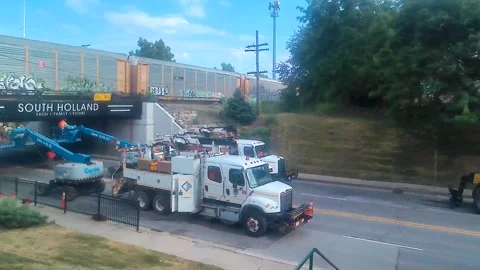 Construction, Panorama, Train, Railroad Bridge Maintenance, South Holland IL Stock-Footage 245373488
