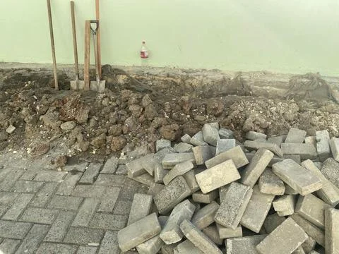 Construction of a paver floor 스톡 사진