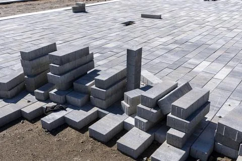 Construction of pedestrian paths in the city square. city park Foto stock