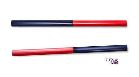 Construction pencil, two tone red, blue. Carpenter pencils set. Stock Illustration