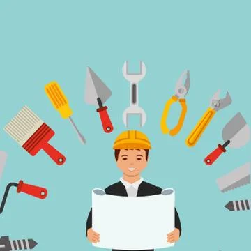 Construction people tools Stock Illustration
