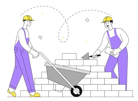 Construction people vector linear concept Stock Illustration
