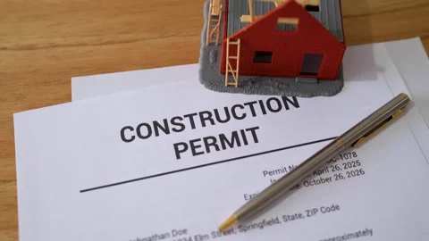 Construction permit papers. Concept of burocracy and due deligence before 動画素材 308941639