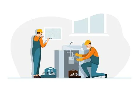 Construction personnel concept. Include the foreman, painter, electrician, la Stock Illustration