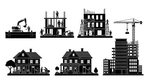 Construction Phases Silhouette Set Stock Illustration