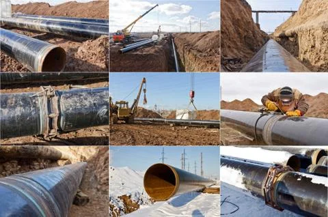 Construction of a pipeline in difficult weather conditions Fotos de archivo