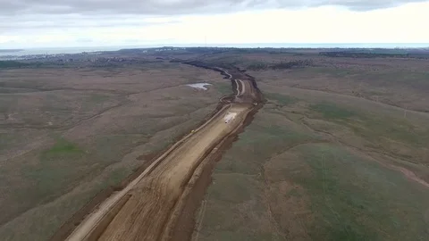 Construction of the pipeline. Site construction. Construction machinery Stock Footage 104166126