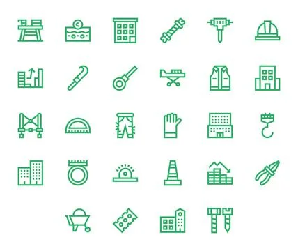 Construction PIXEL Perfect Vector Set with 28 128x128 Bold Line Icons Stock Illustration