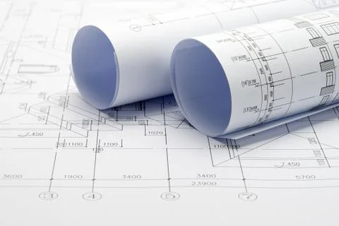 Construction plan blueprints Stock Photos