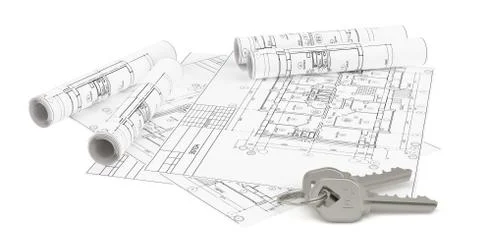 Construction plan for house building and keys Ilustración de archivo