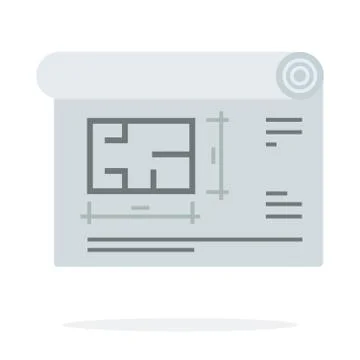 Construction plan on roll paper flat isolated Stock-Illustration