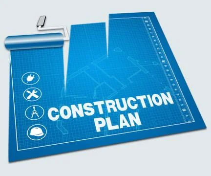 Construction Plan Shows Building Blueprint 3d Illustration Ilustración de archivo