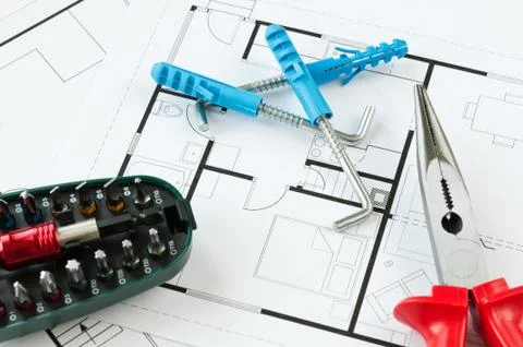 Construction plan tools Foto stock