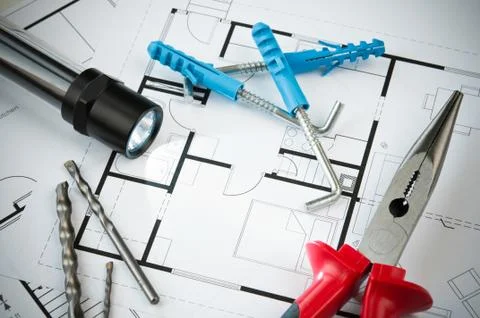 Construction plan tools 스톡 사진
