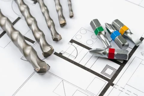 Construction plan tools Stock Photos