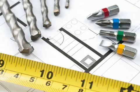Construction plan tools Stock Photos