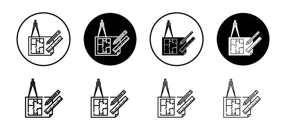 Construction plan vector icon set collection. Construction plan Outline fla.. Ilustración de archivo