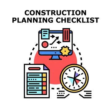 Construction planning checklist project management illustration Stock Illustration