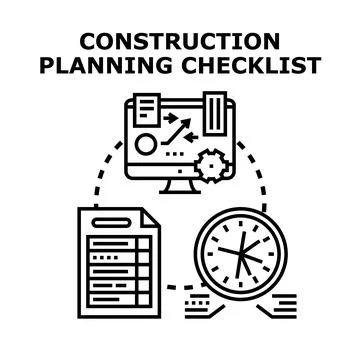 Construction planning checklist project management illustration Stock-Illustration