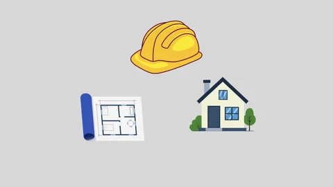 Construction Planning Concept. Blueprint, Hard Hat and House Animation Stock-Footage 342529146